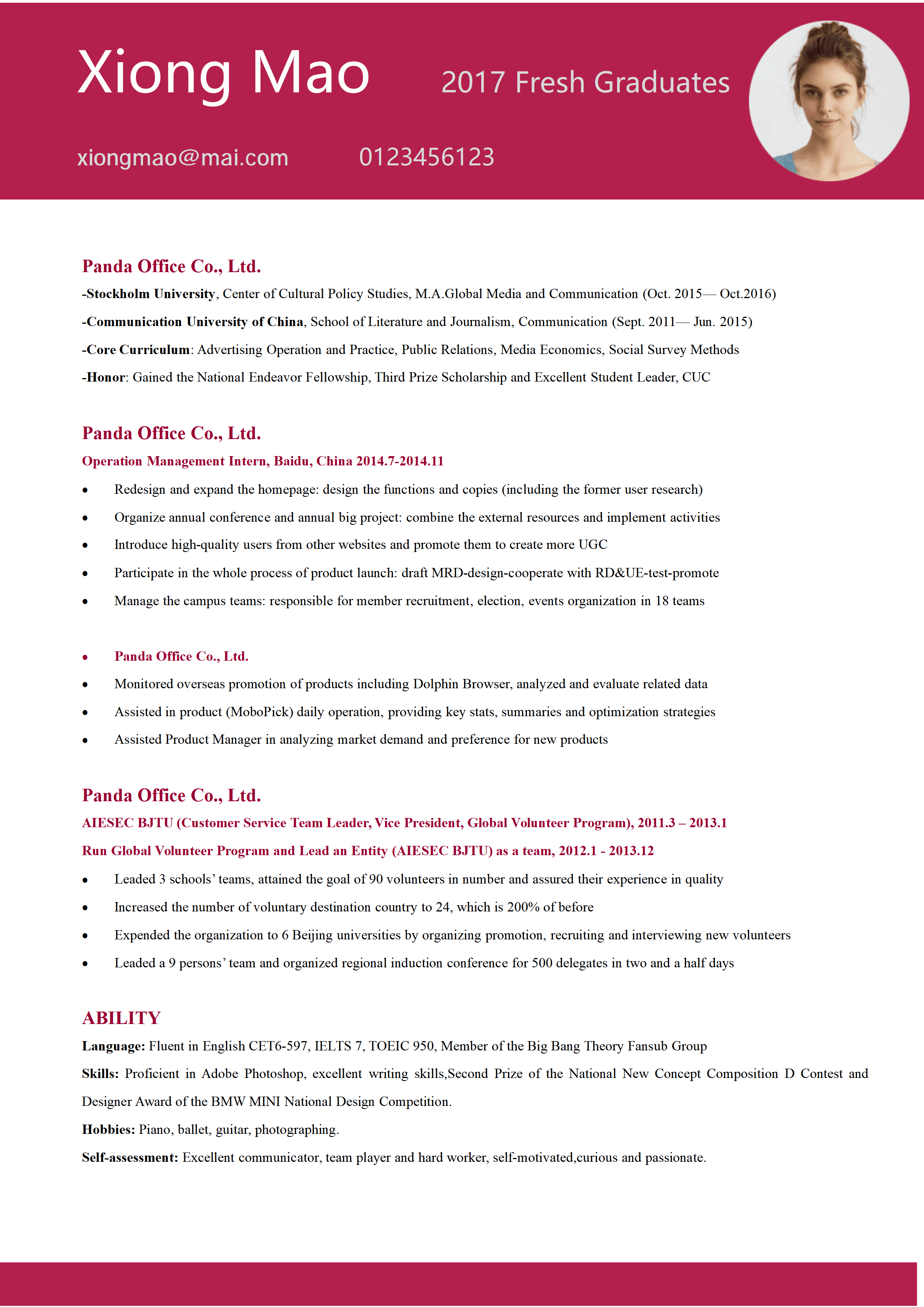 els-6102英文word格式个人简历模板/