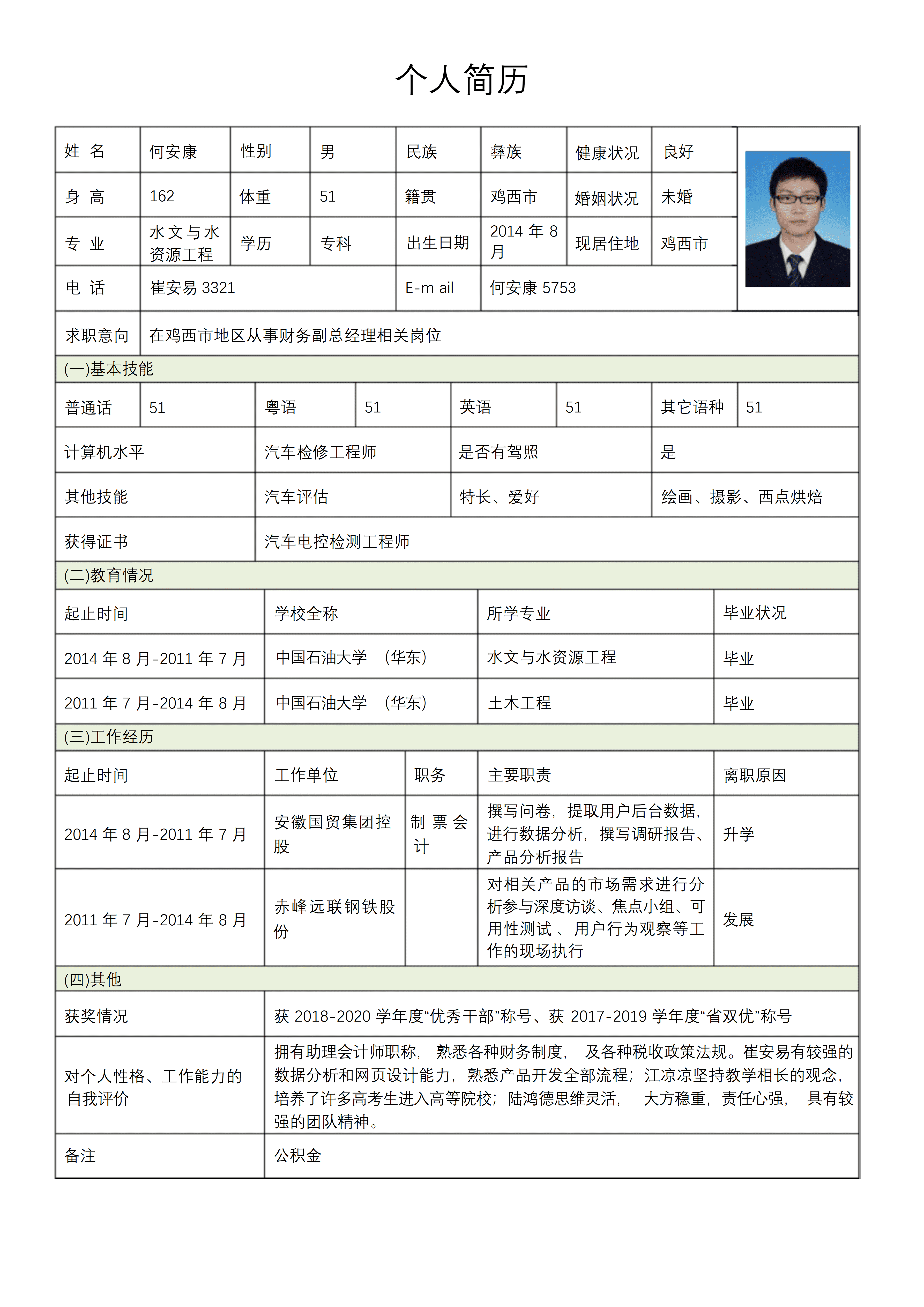 BGJL-0051空白个人求职简历表格模板/