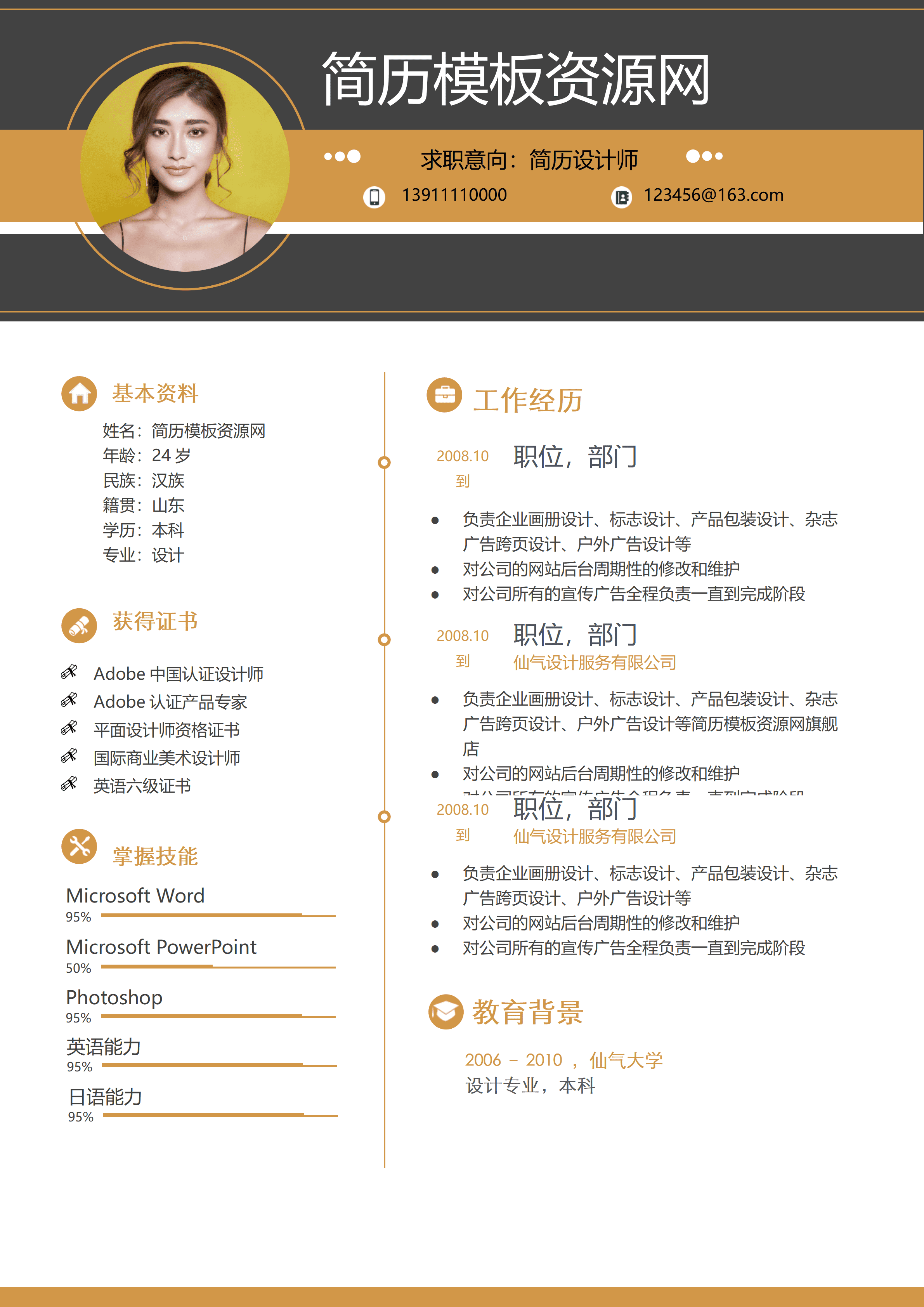ELWY-4048设计专业word简历模板/