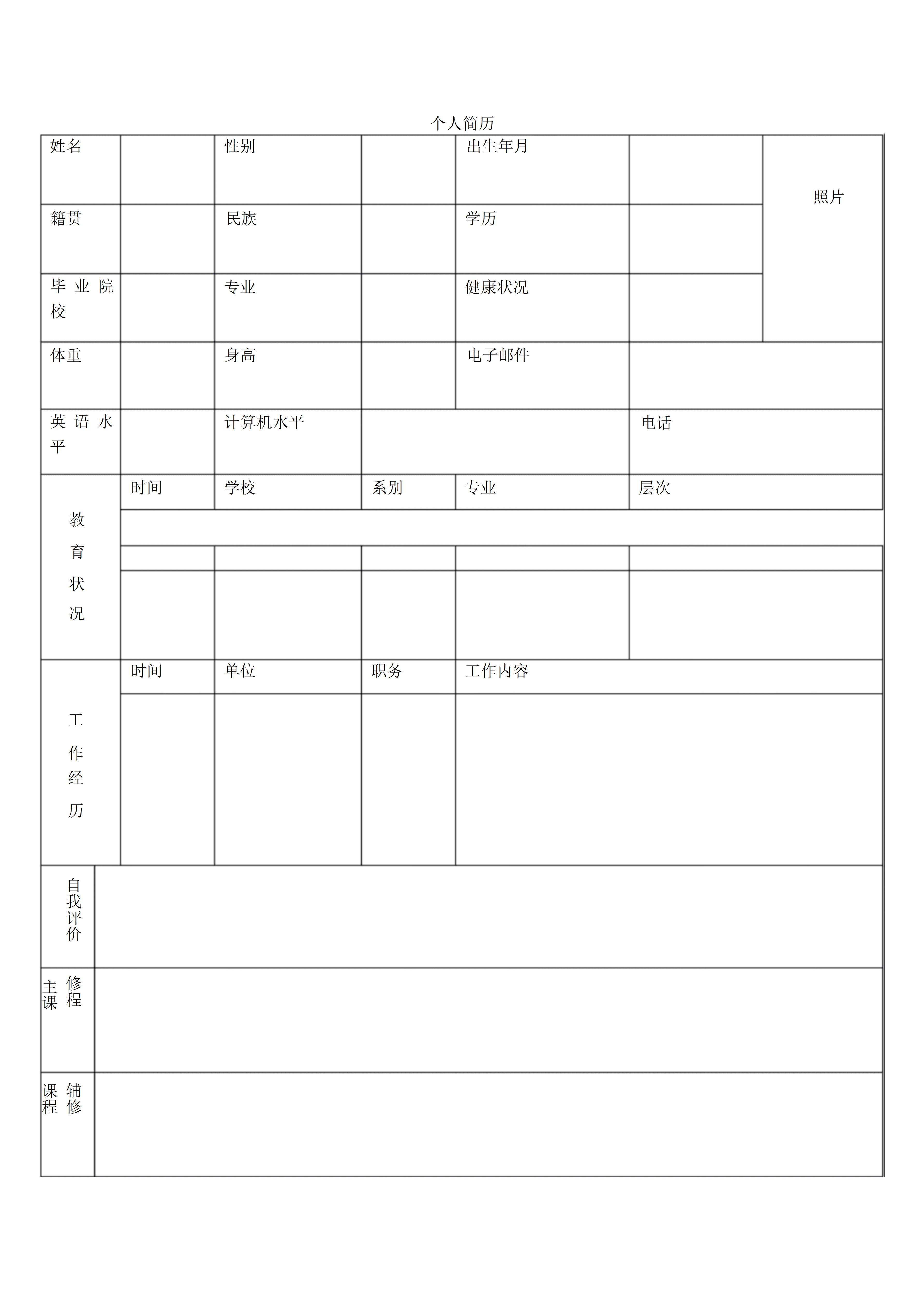 BGJL-0036英文个人简历表格模板/