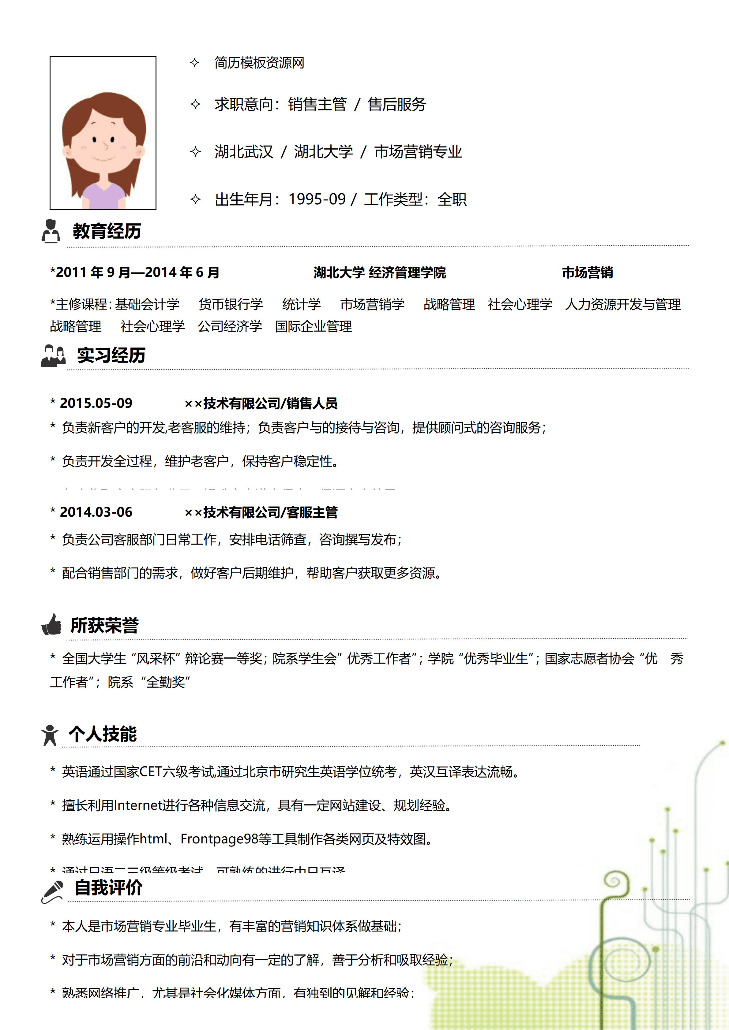 ELWY-4033技术有限公司销售人员简历模板word免费版/