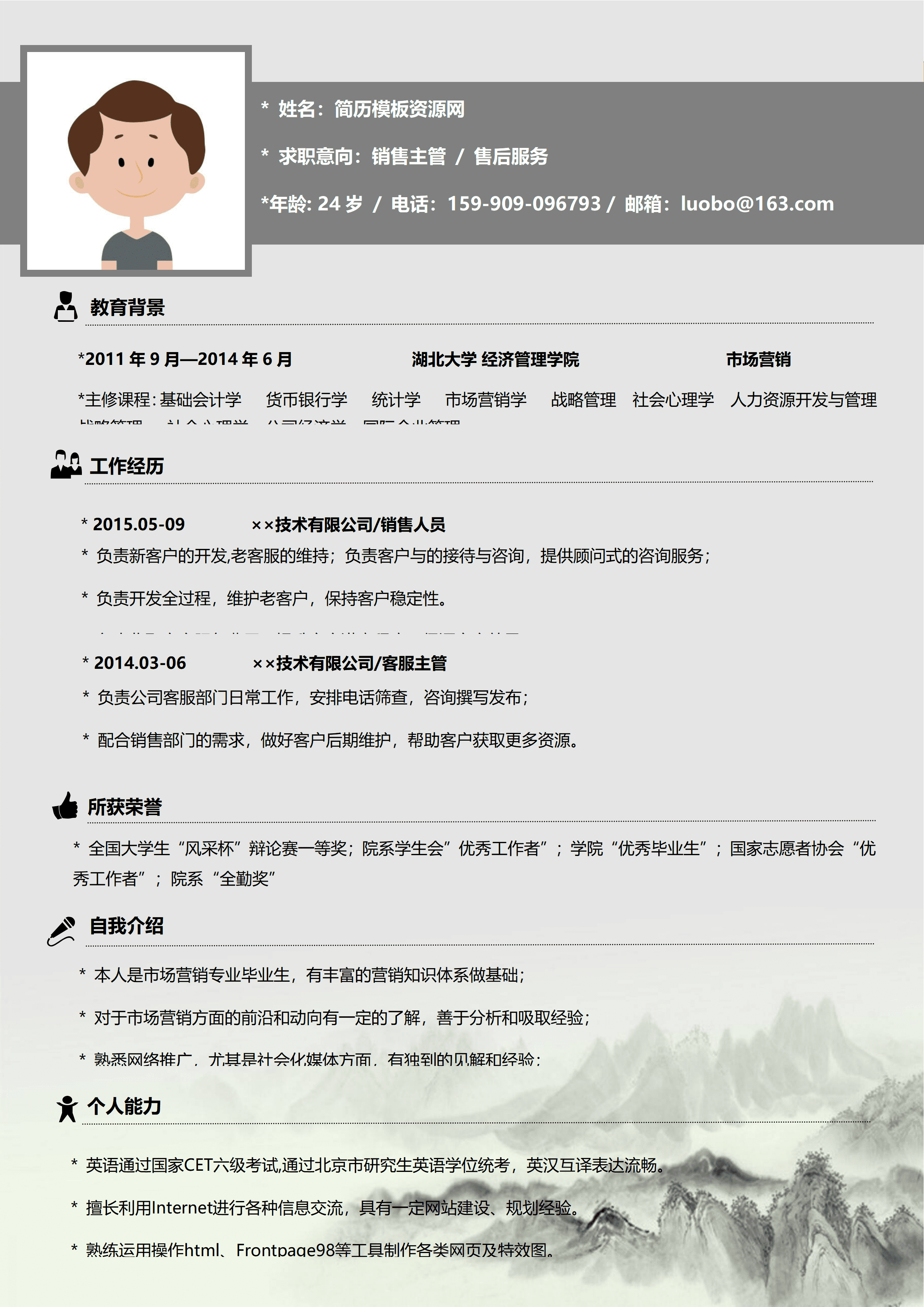 ELWY-4030经济管理学院简历模板word免费版/
