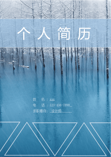 雪花纷飞风格个人简历封面模板