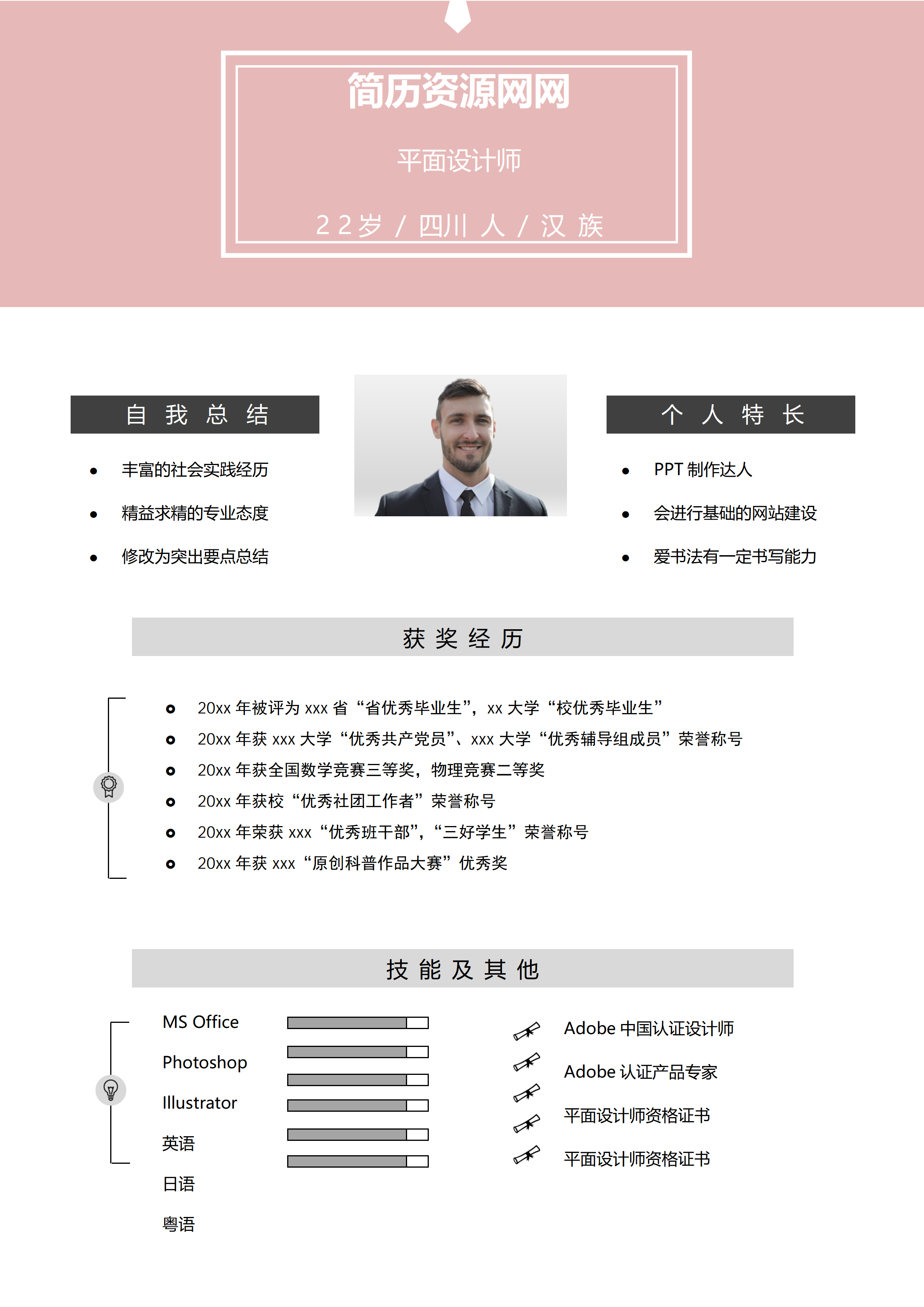 ELLY-3033珊瑚红现代UI交互设计简历模板/