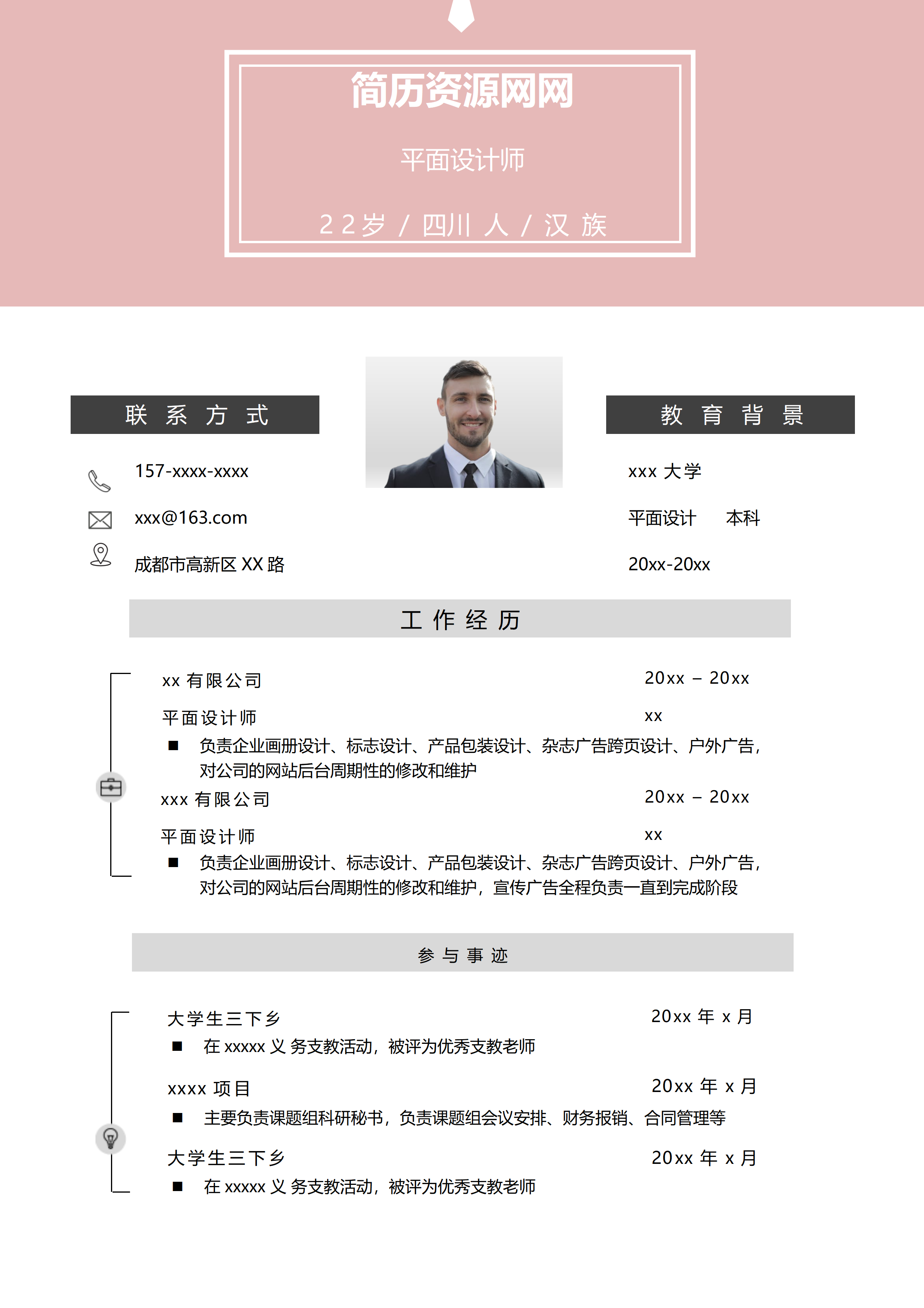 ELLY-3033珊瑚红现代UI交互设计简历模板/