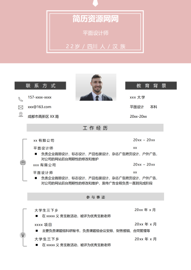珊瑚红现代UI交互设计简历模板