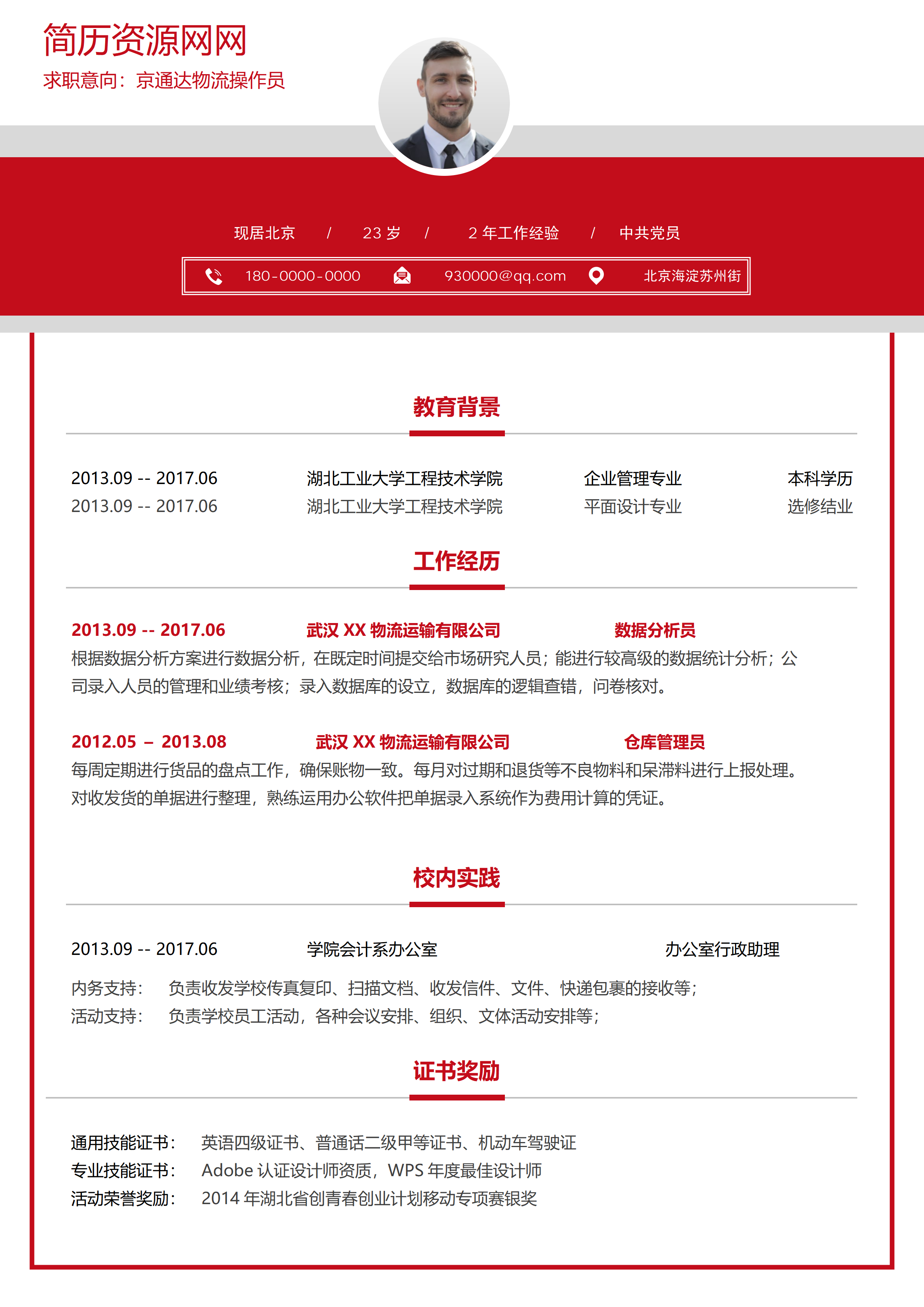 ELLY-3013玫红极简传媒编辑文案简历模板/
