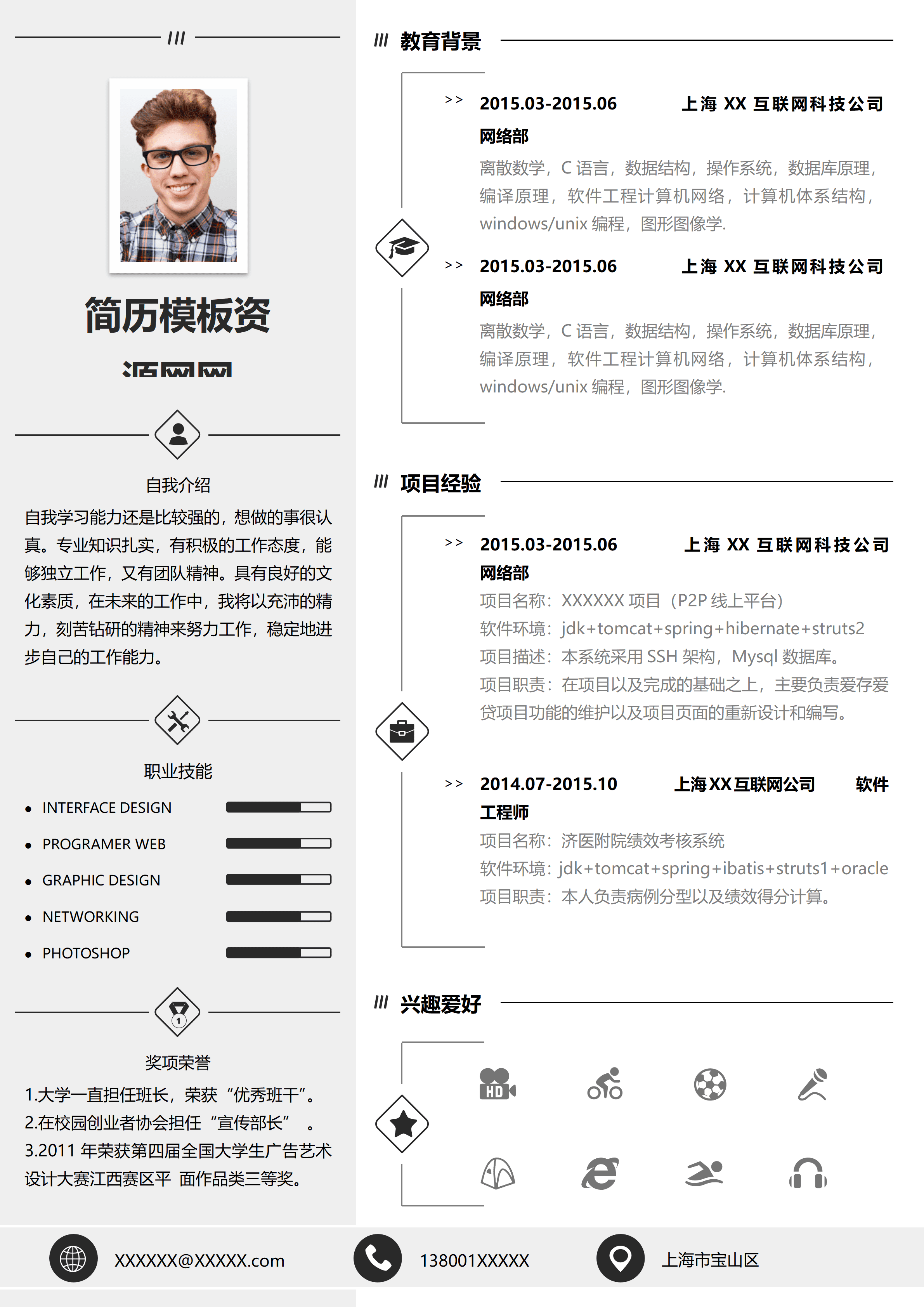 ELQY-1026浅灰色互联网软件开发工程师word简历模板/