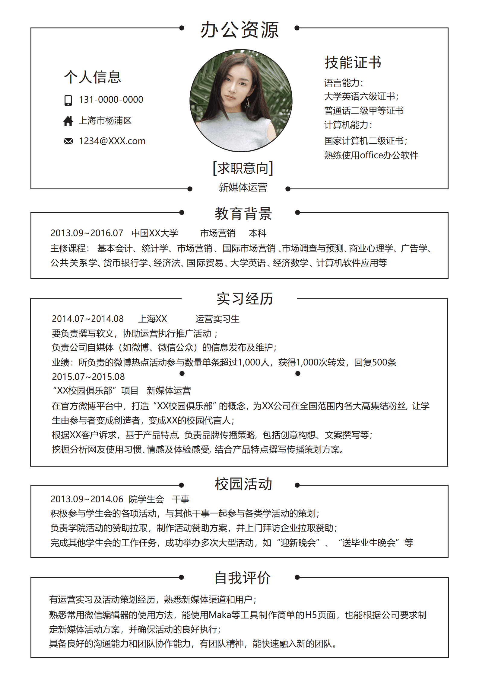 ELJY-1012简约风新媒体运营Word简历模板/