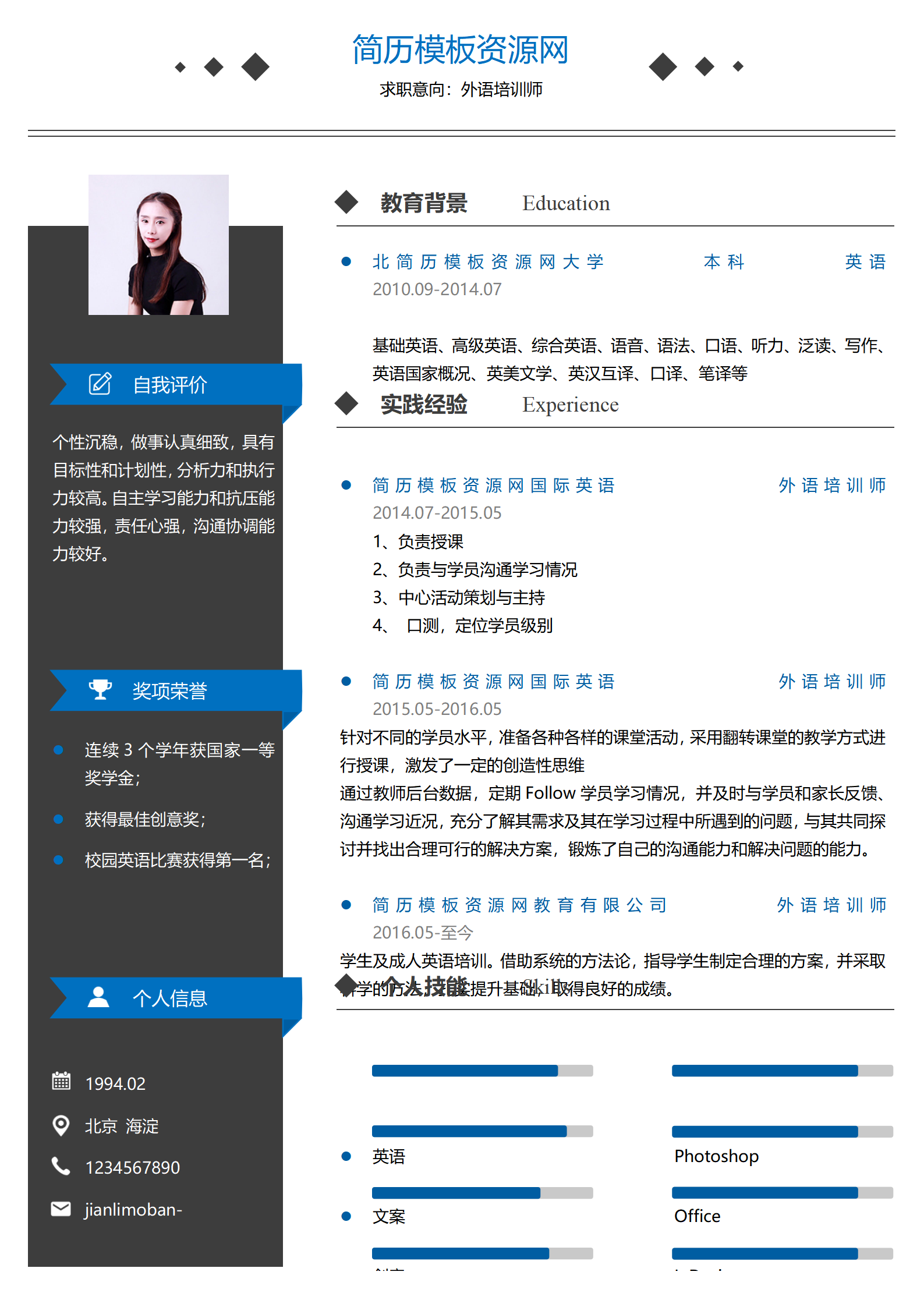 ELSY-2011外语培训师个人简历模板/