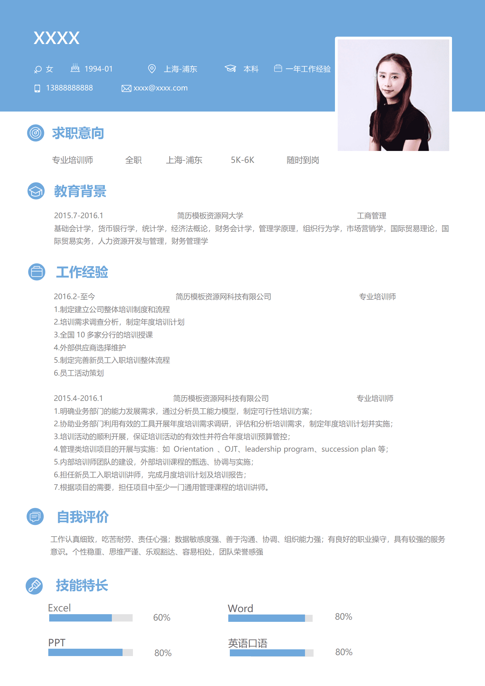 ELSY-1006专业培训师个人简历模板/